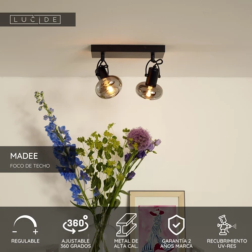 Lucide MADEE - Foco de techo - 2xE14 - Negro - USP